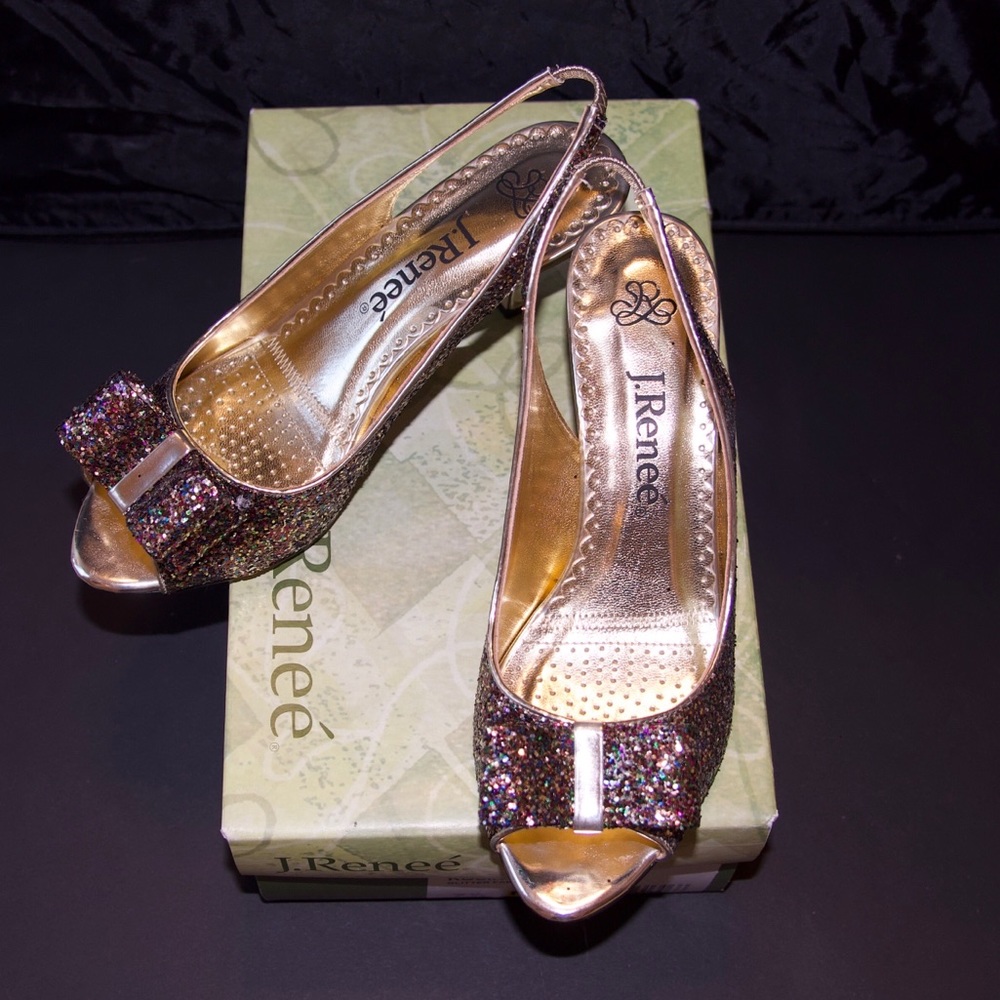 J.Renee Slingback, Open Toe Glittery Dressy Pump